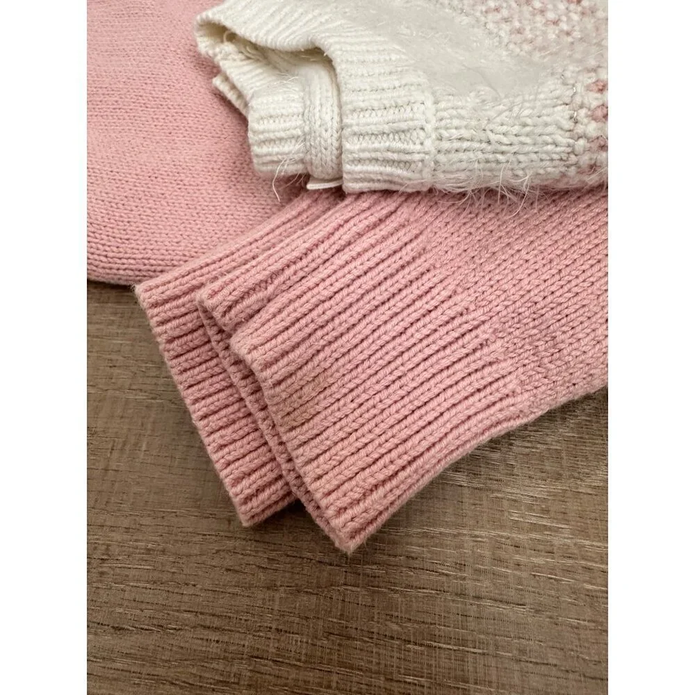Gap Kids Pink Knit Sweater Dress With White Fair Isle Yoke Design Long Sleeves &